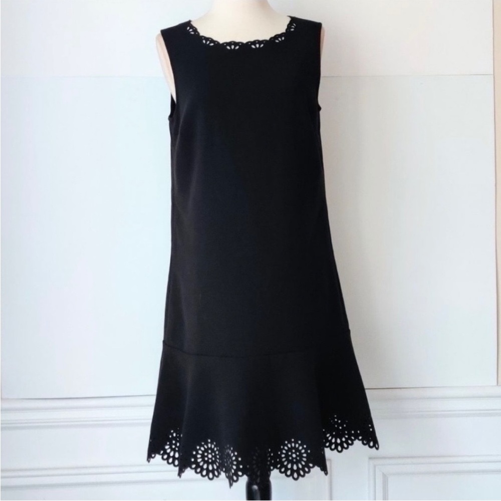 Black Laser Cut Flounce Sleeveless Dress